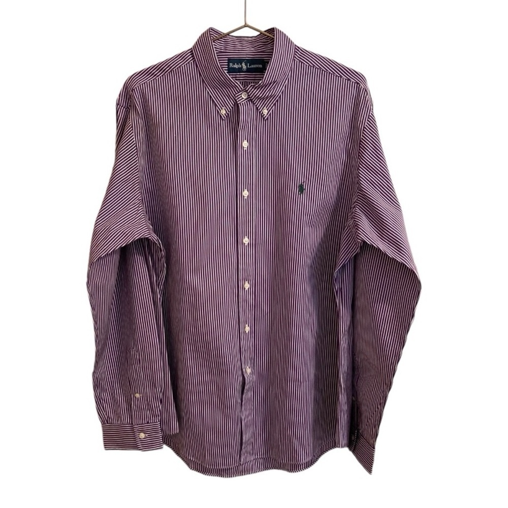 Ralph Lauren Purple and White Striped Button Down Shirt XL